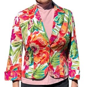 Bandolino Sz 8 Bright Floral 3/4 Sleeve One Button Blazer! EUC!